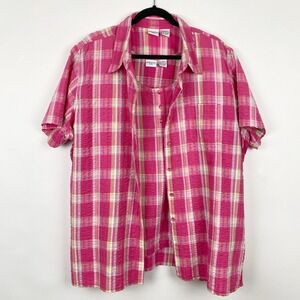 Whitefish Bay Plaid Seersucker 2pc Button Down Shirt Tank Set Womens 22W Plus